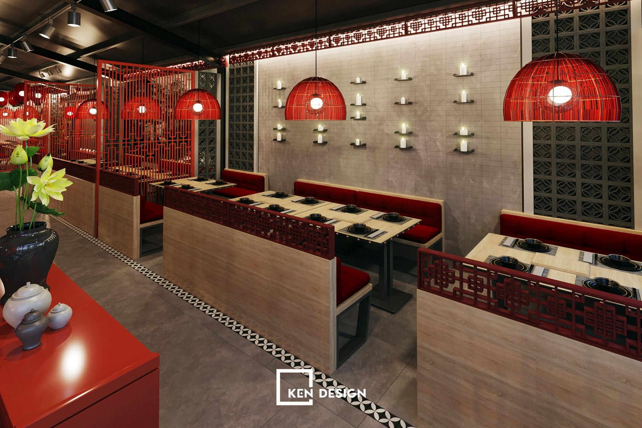 Đèn lồng kiểu dáng đơn giản trong thiết kế nhà hàng Fenghuang