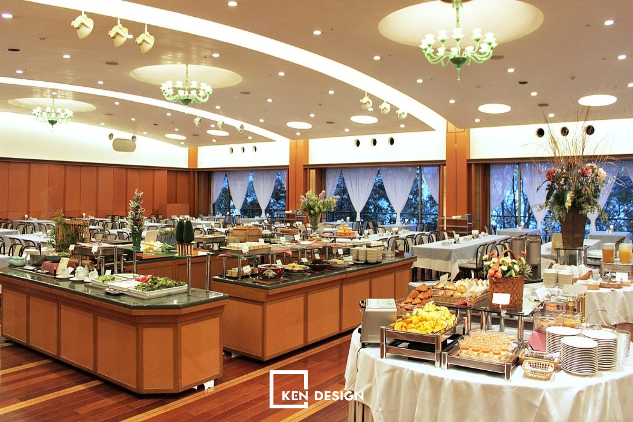 Mẫu thiết kế quầy buffet bằng gỗ trong nhà hàng 