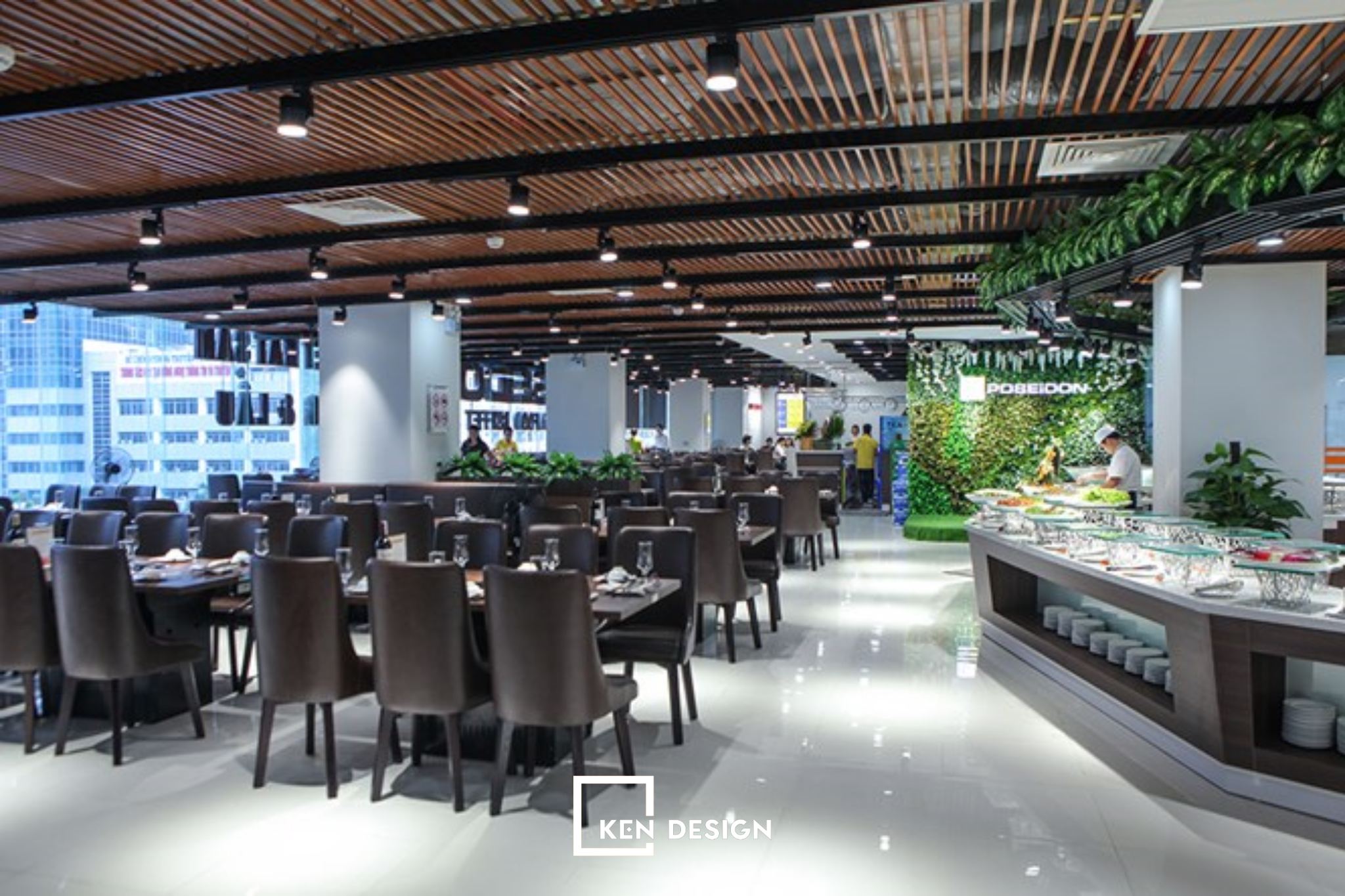 Mẫu thiết kế quầy buffet bằng gỗ trong nhà hàng 