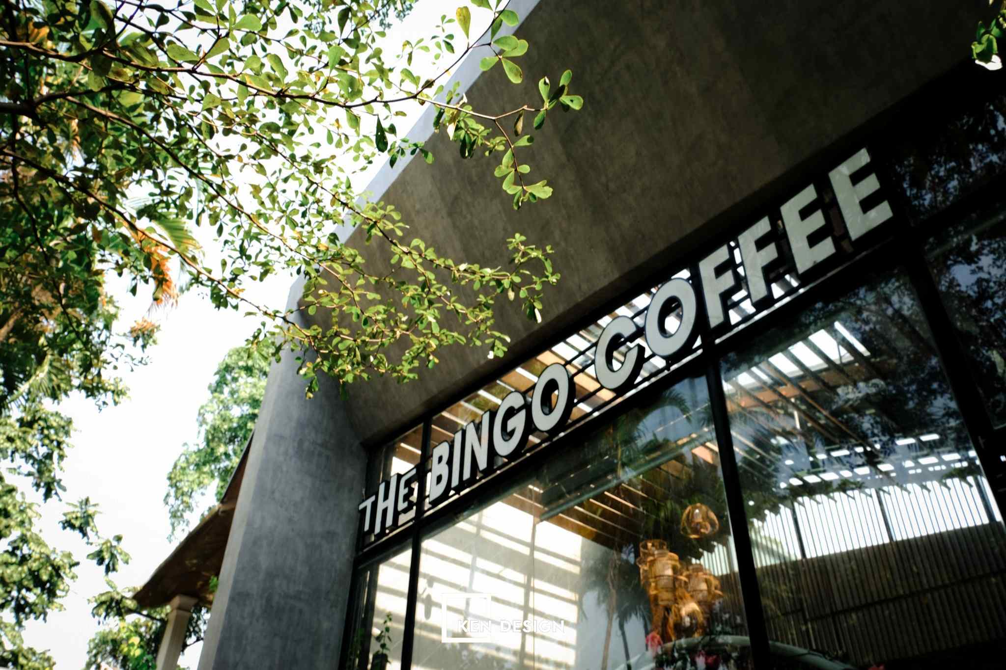 thiết kế the bingo coffee nổi bật với dòng chữ trắng