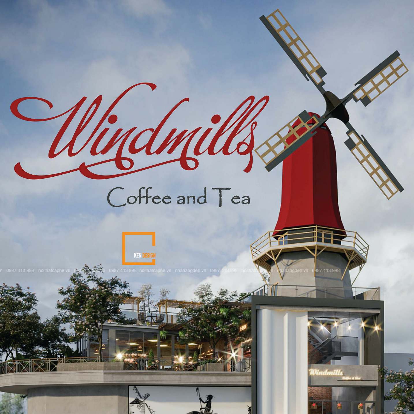 Thiết kế quán cafe Windmills Coffee and Tea – Cối xay gió lấp ló sau những “cục bông gòn”