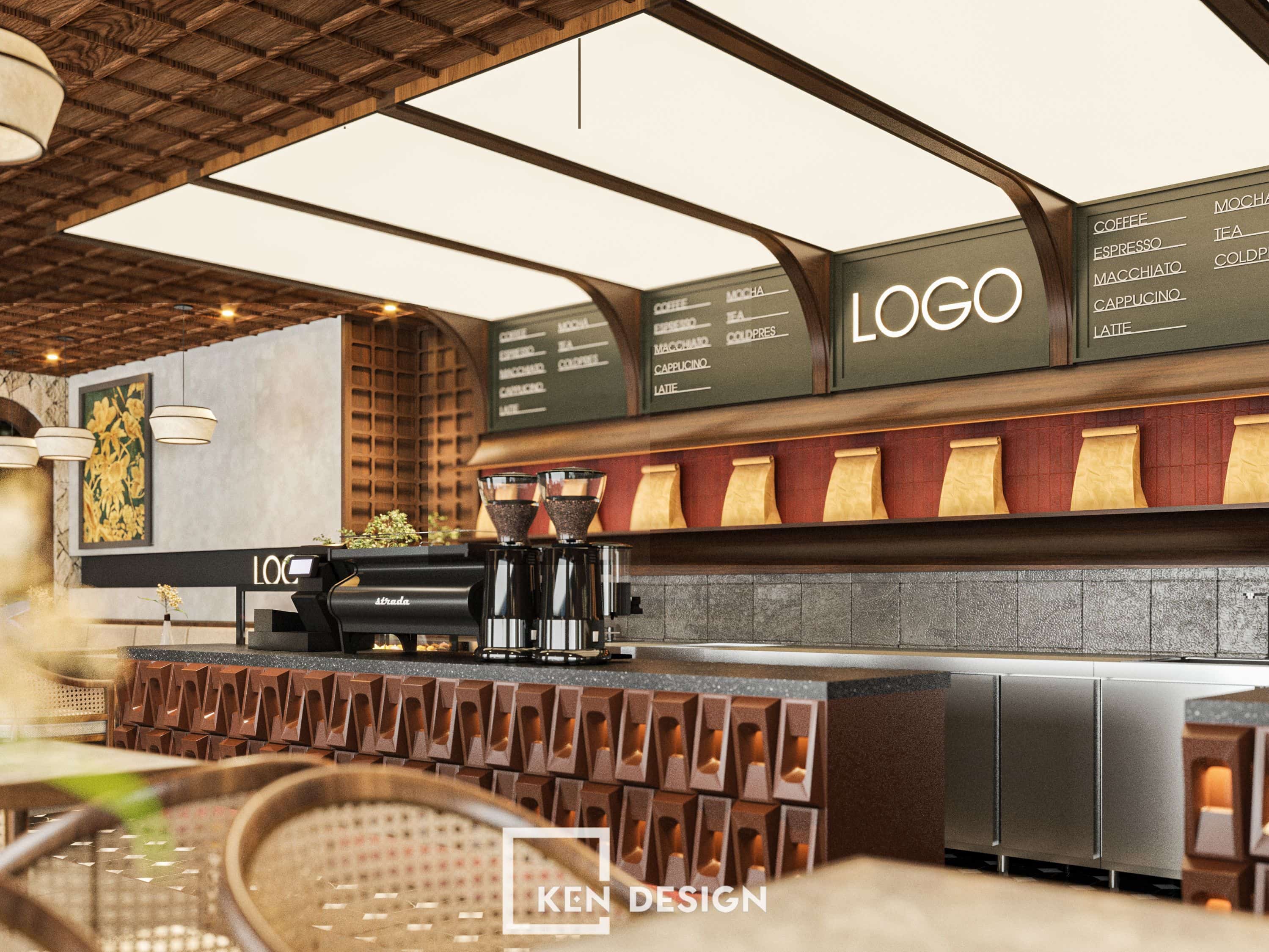 quầy bar trong thiết kế quán cafe Làng Đại Học