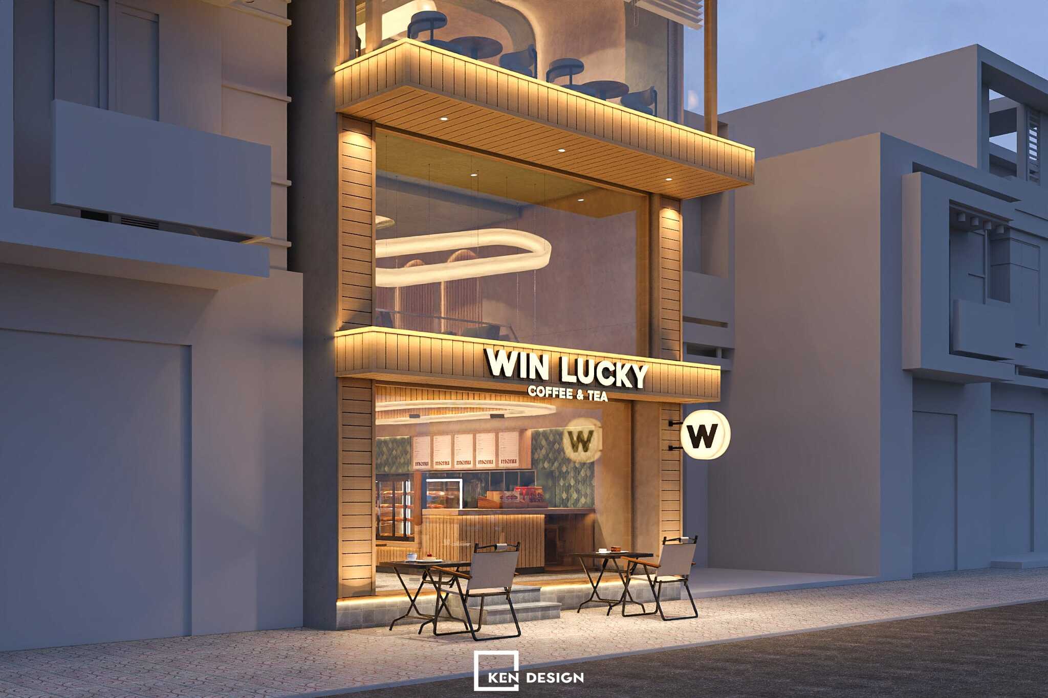 mặt tiền nhà phố ốp lam gỗ và kính lớn trong thiết kế quán cafe phong cách hiện đại tối ưu chi phí đầu tư
