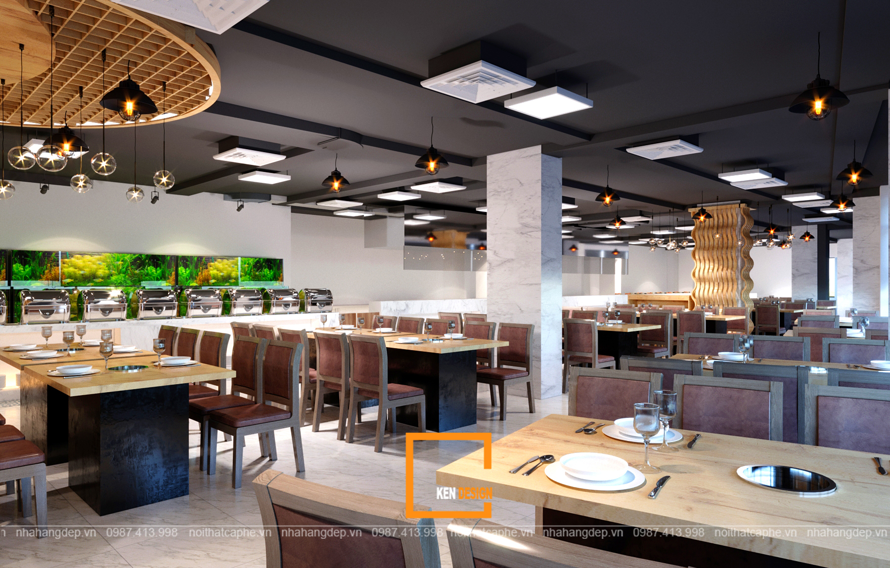 bản vẽ 3D thiết kế nhà hàng