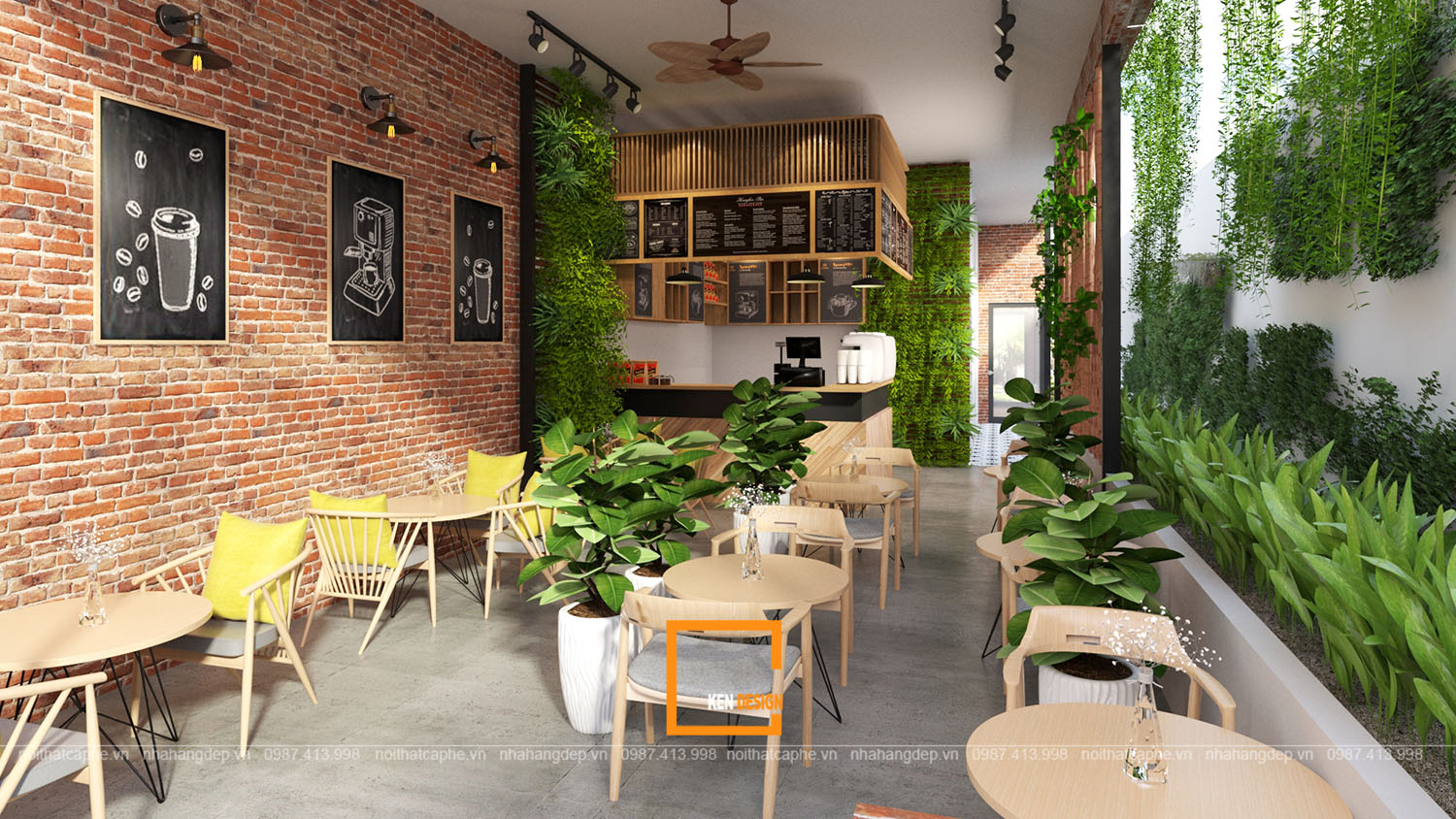 thiết kế quán cafe không gian mở 