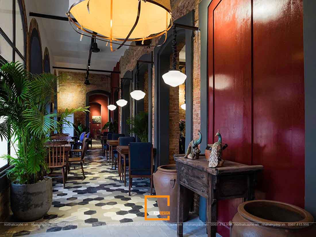thiết kế quán cafe phong cách Indochina