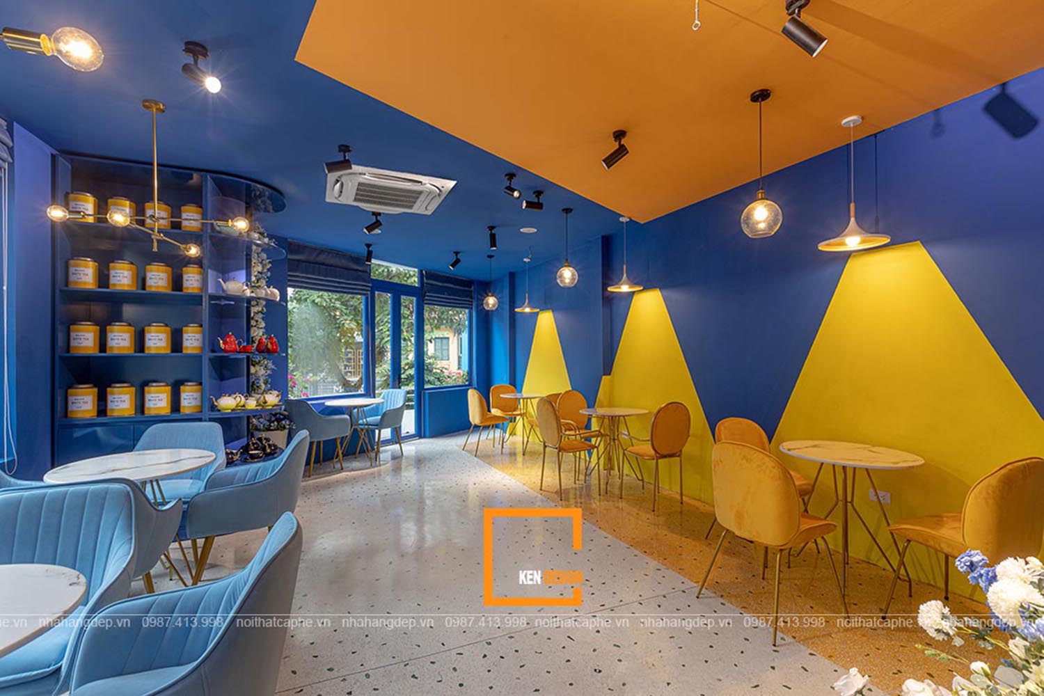 thiết kế quán trà và hoa