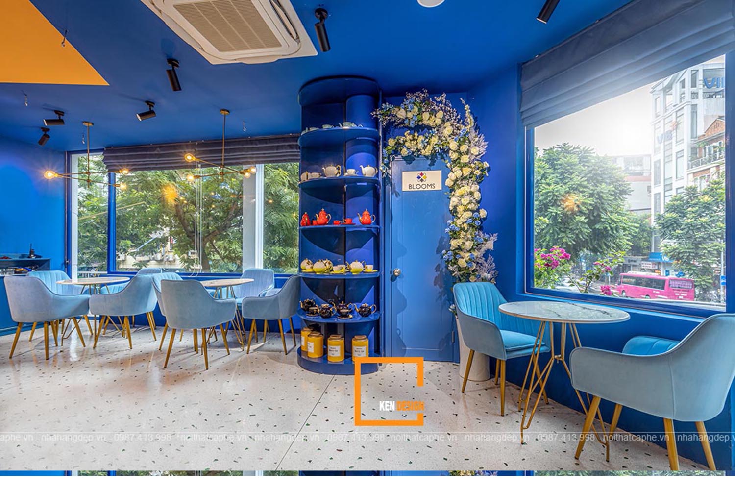 thiết kế quán trà và hoa