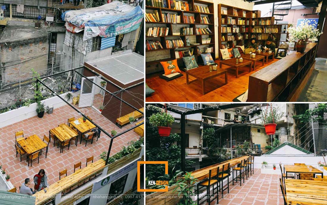 thiết kế quán cafe sách 