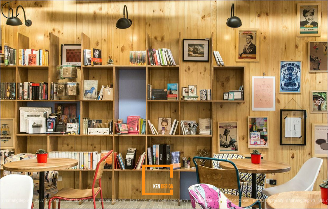 thiết kế quán cafe sách 