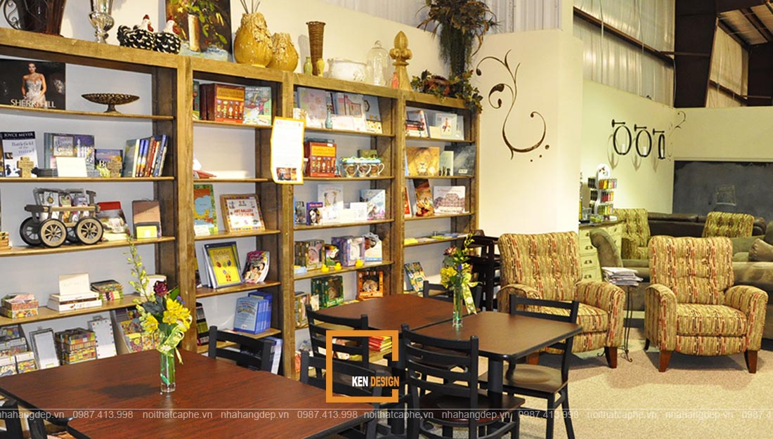 thiết kế quán cafe sách 