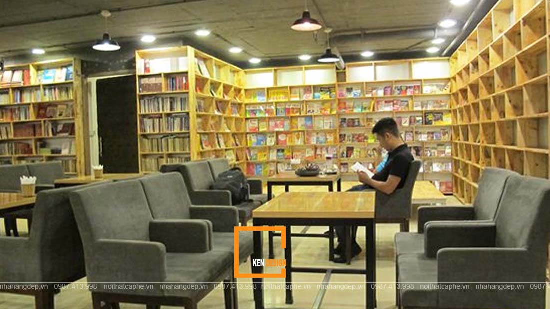 thiết kế quán cafe sách 