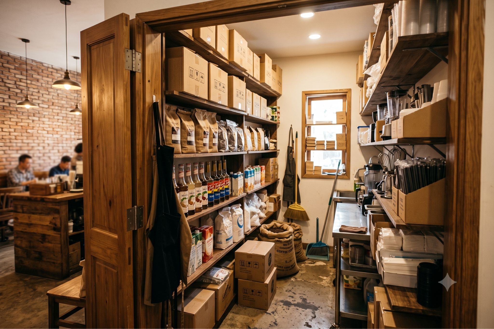 diện tích cho hệ thống kho bãi và lưu trữ cho quán cafe