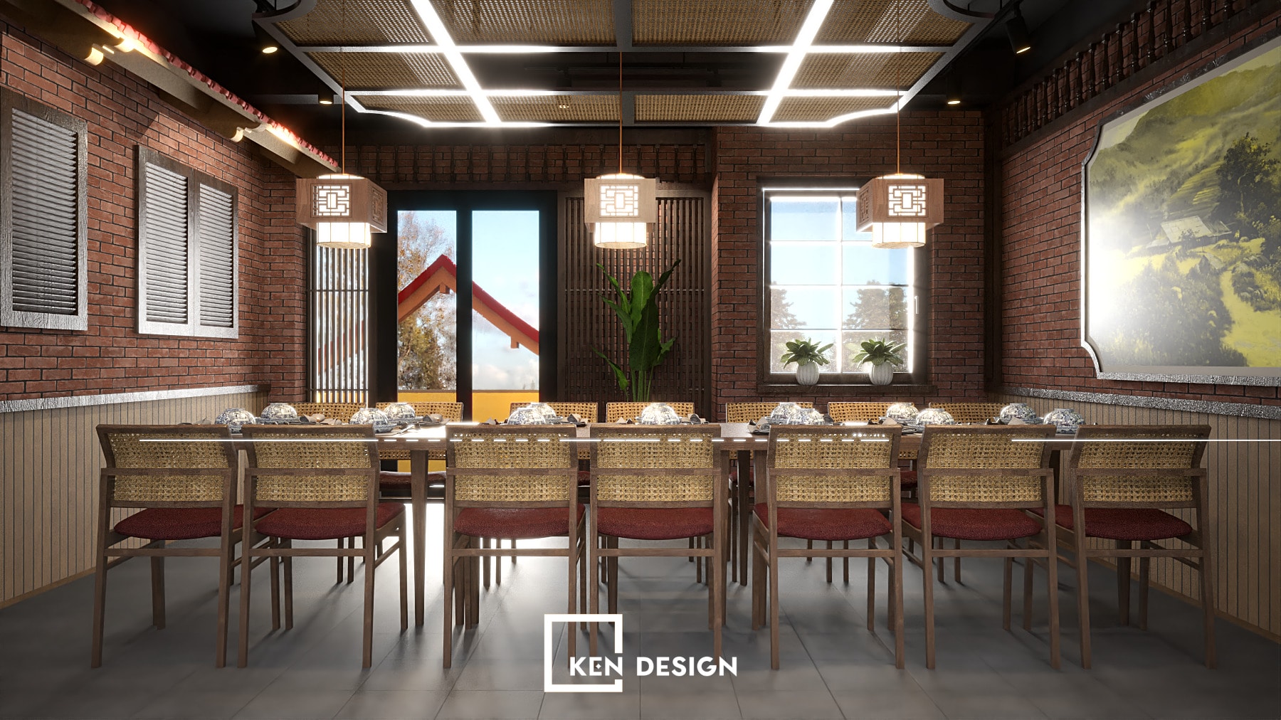 Thiết kế quán Cơm quê Bà Tấn phong cách Indochine