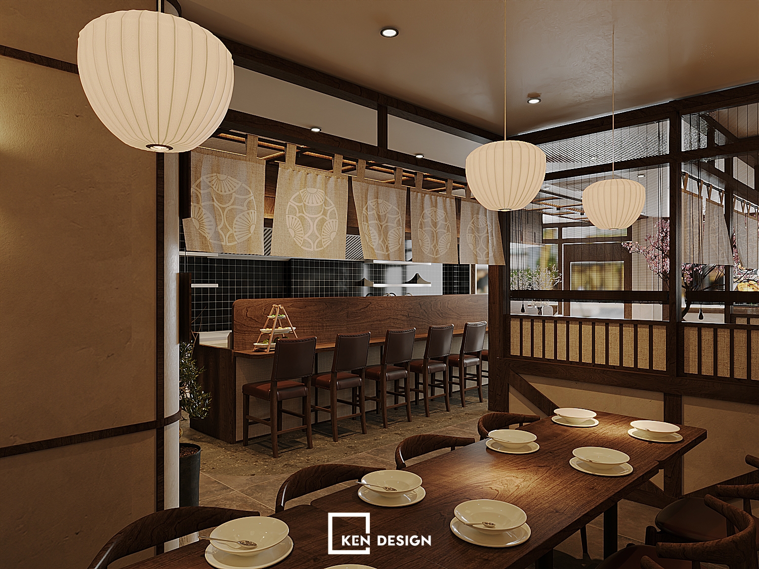 Ánh sáng trong thiết kế nhà hàng Nhật Omu-ba