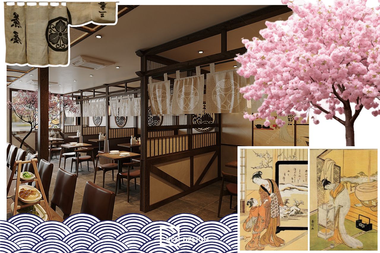 Các điểm nhấn trang trí trong thiết kế nhà hàng Nhật Omu-ba