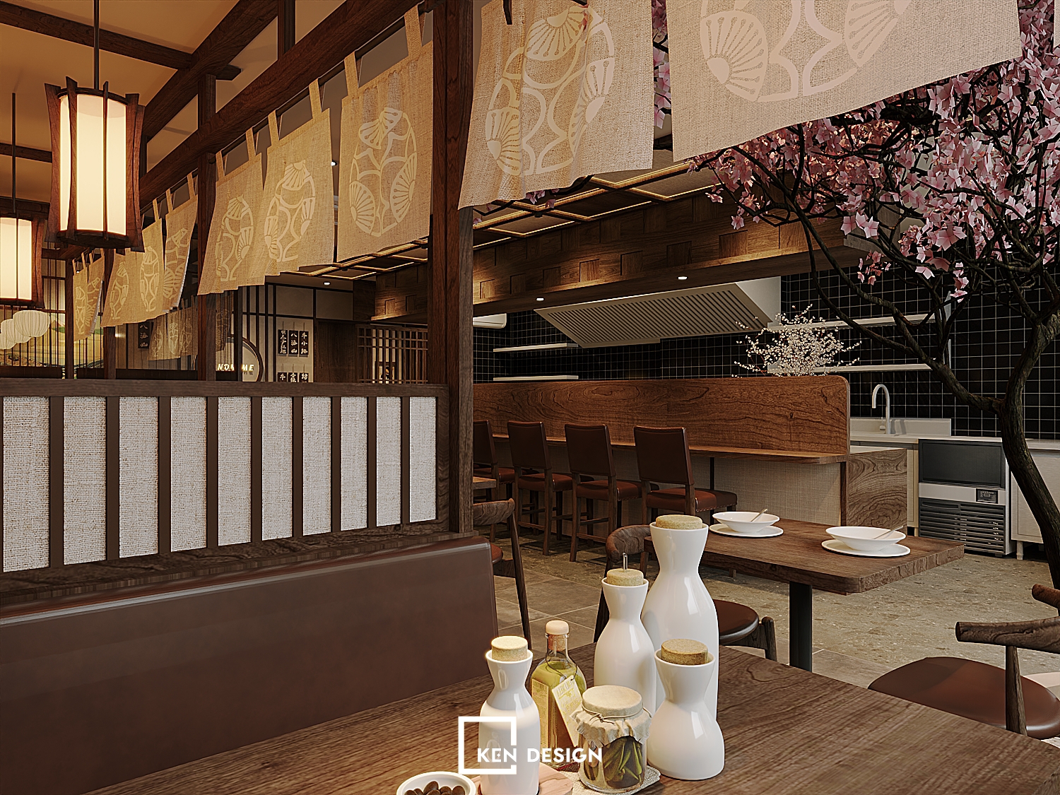 Vật liệu nội thất trong thiết kế nhà hàng Nhật Omu-ba