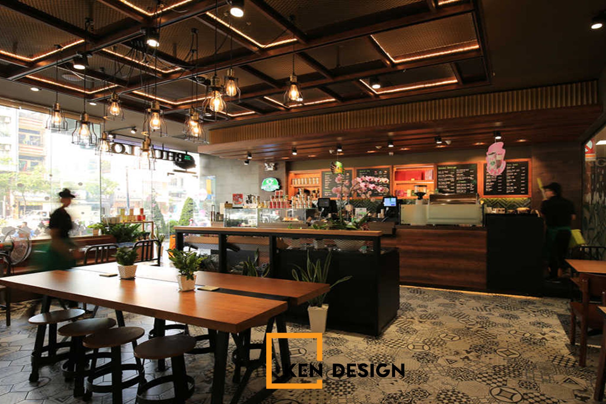 Thiết kế khu vực quầy bar tại cafe Phúc Long Xuân Thủy
