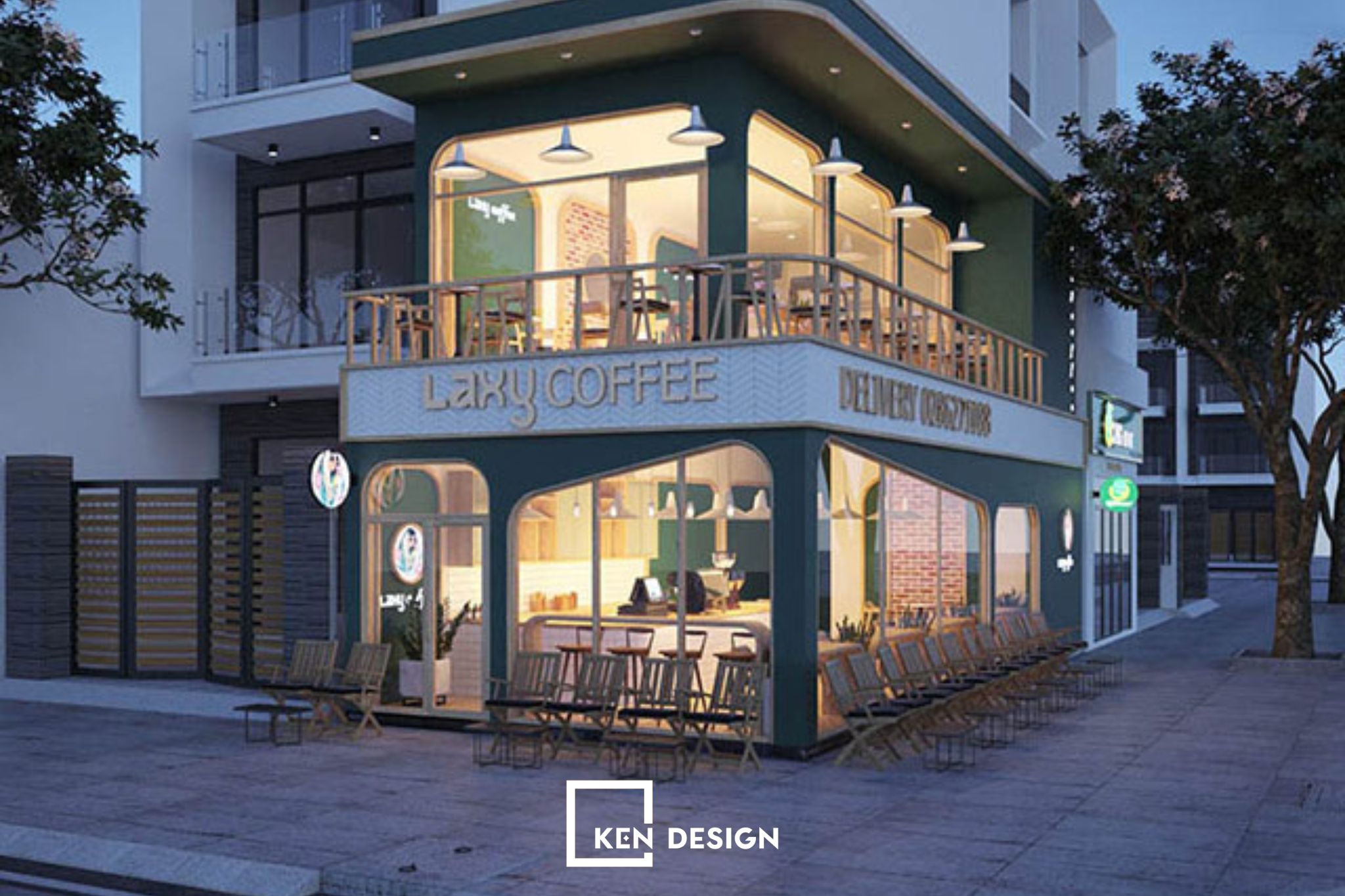 thiết kế quán cafe 2 mặt tiền đẹp