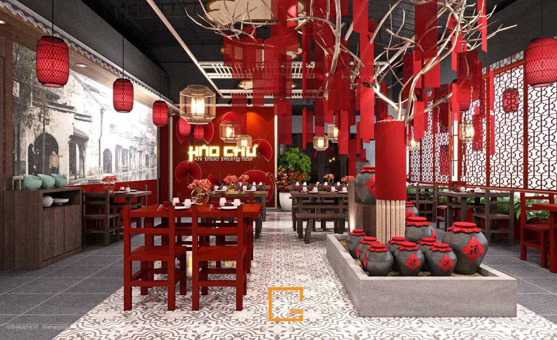 mẫu thiết kế nhà hàng đẹp phong cách Trung Hoa