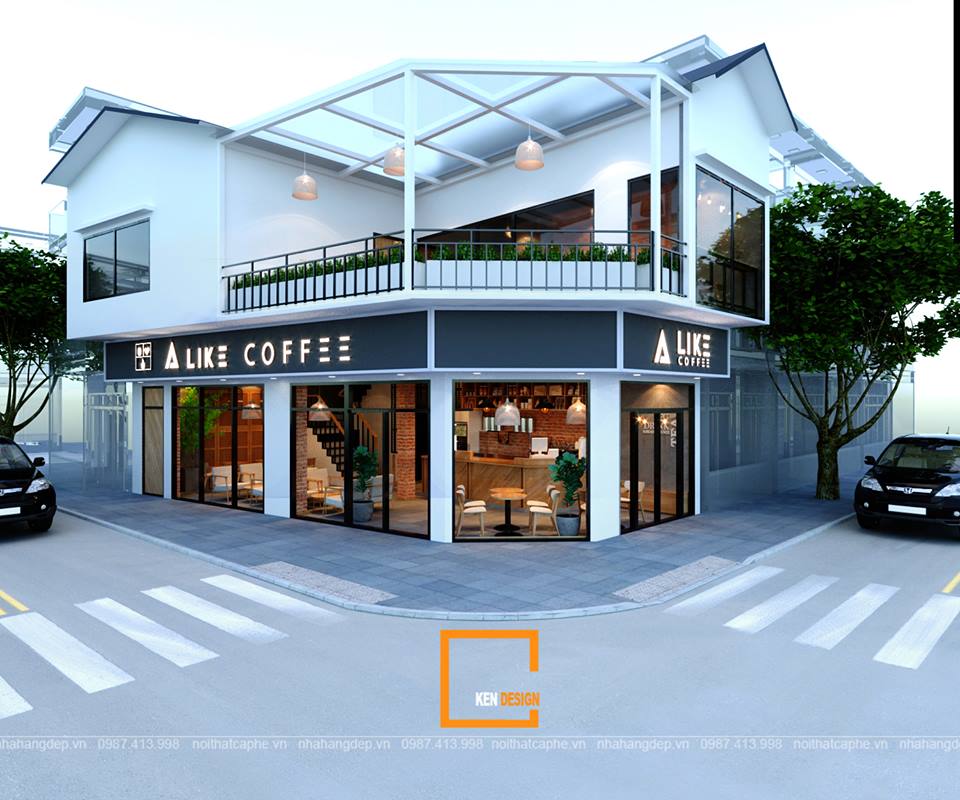 mẫu thiết kế quán cafe 2 mặt tiền a like coffee
