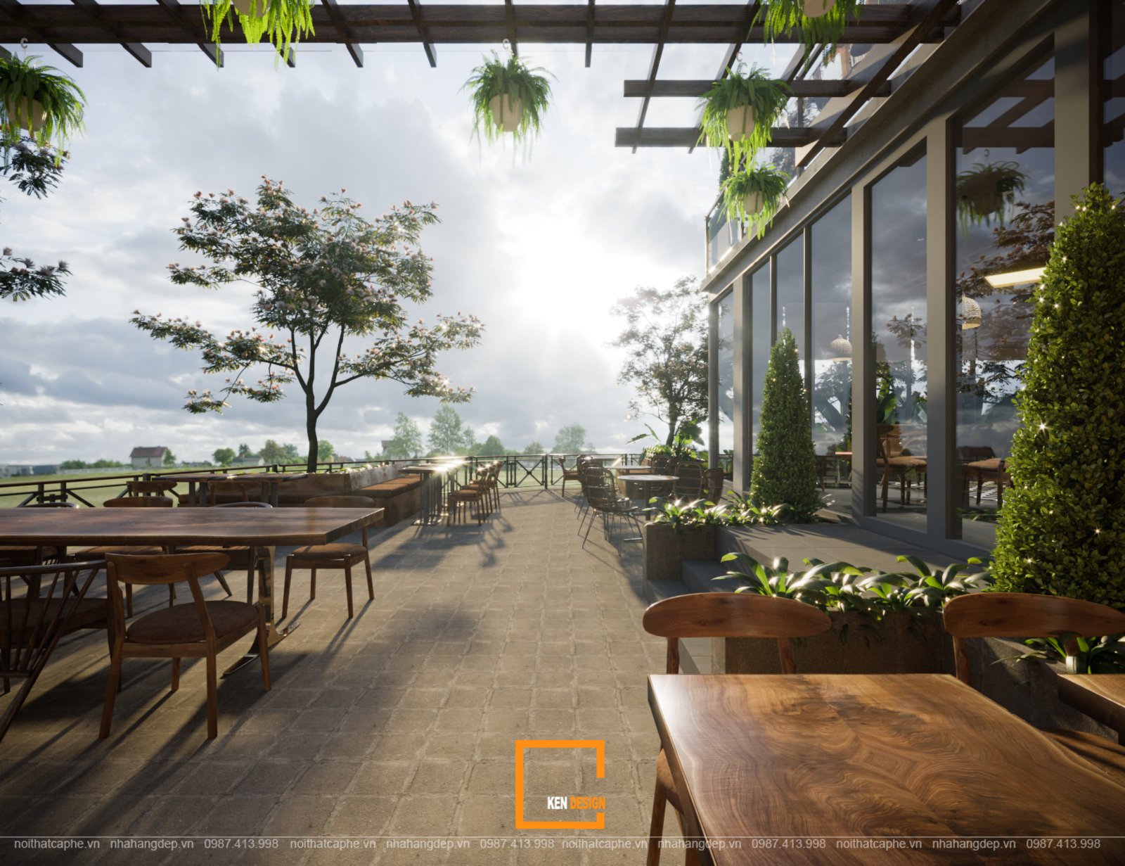 mẫu quán cafe không gian xanh