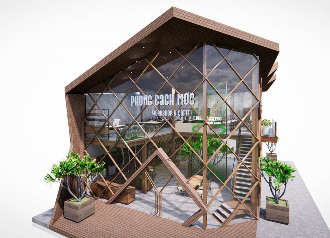 mẫu quán cafe khung thép phong cách Industrial