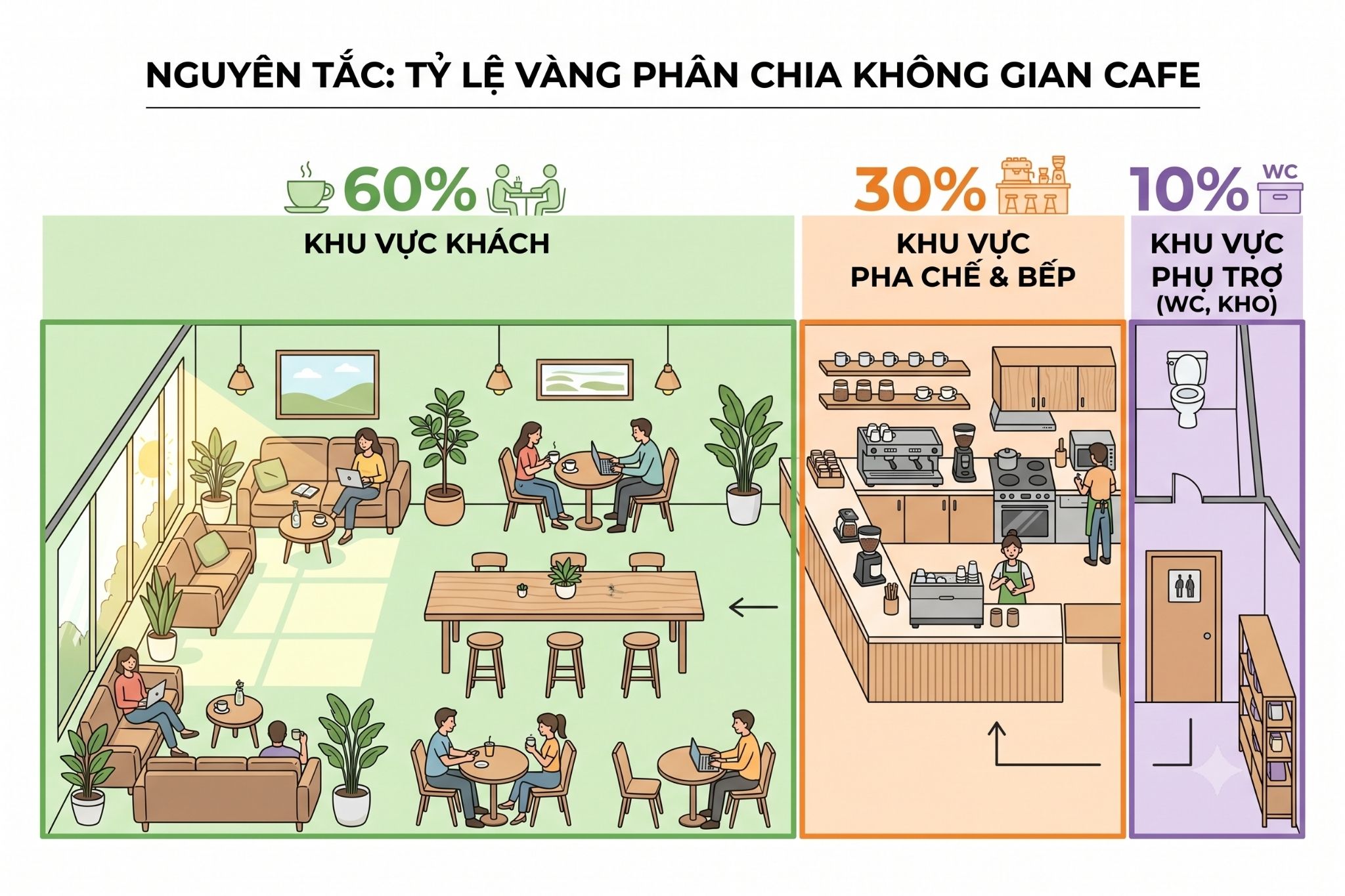 Tỷ lệ vàng trong việc phân chia không gian quán cafe