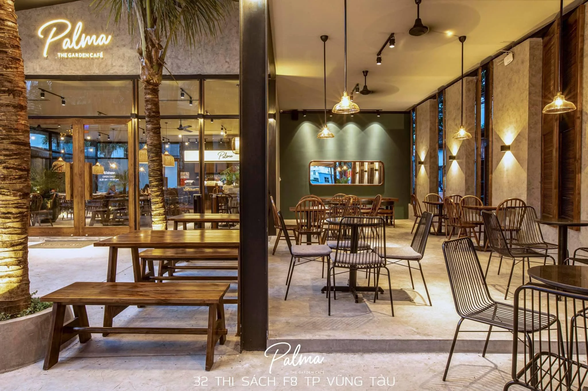phong cách thiết kế quán Cafe sân vườn palma coffee