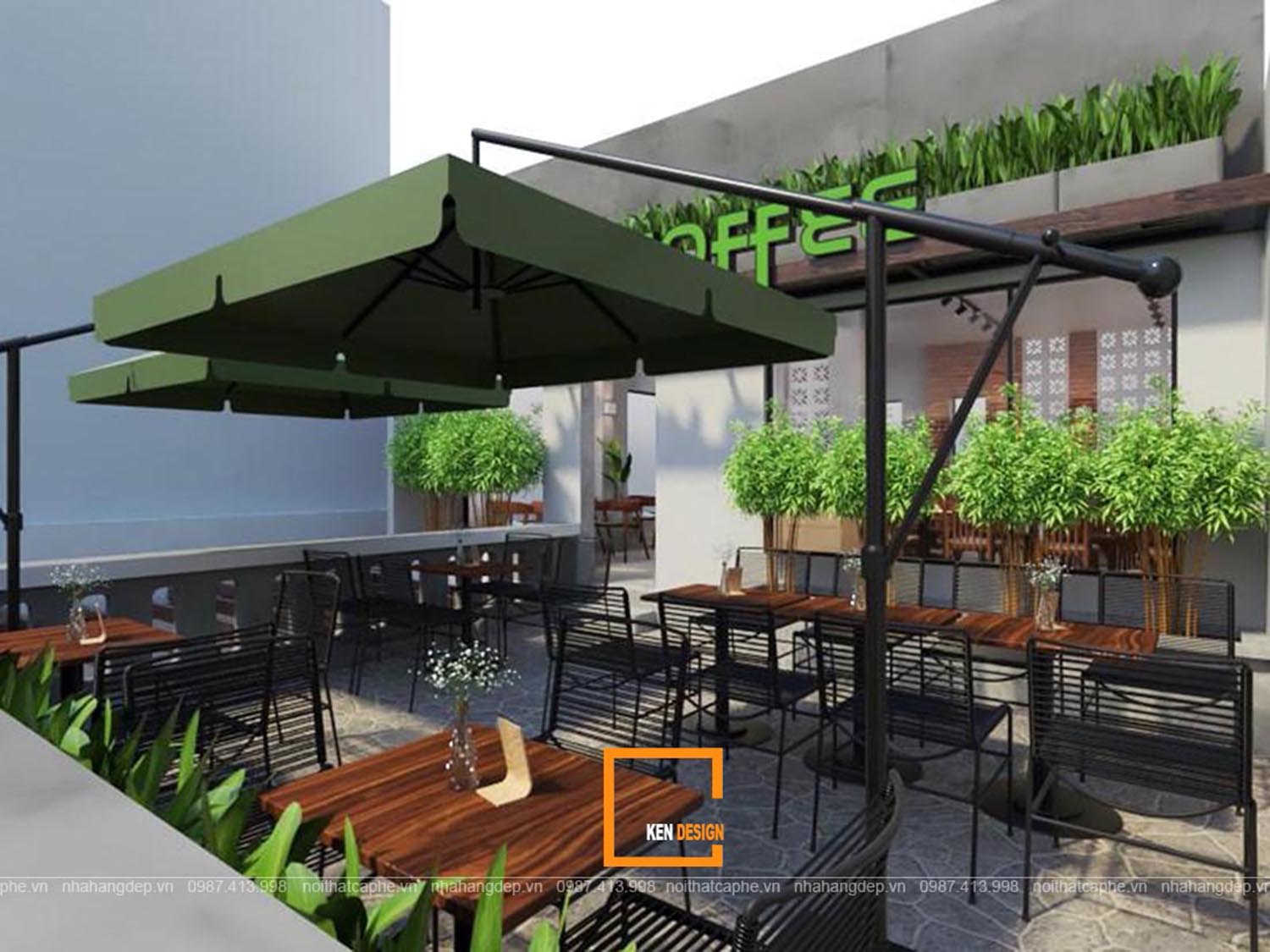 phong cách thiết kế quán Cafe sân vườn xanh coffee nhiều cây