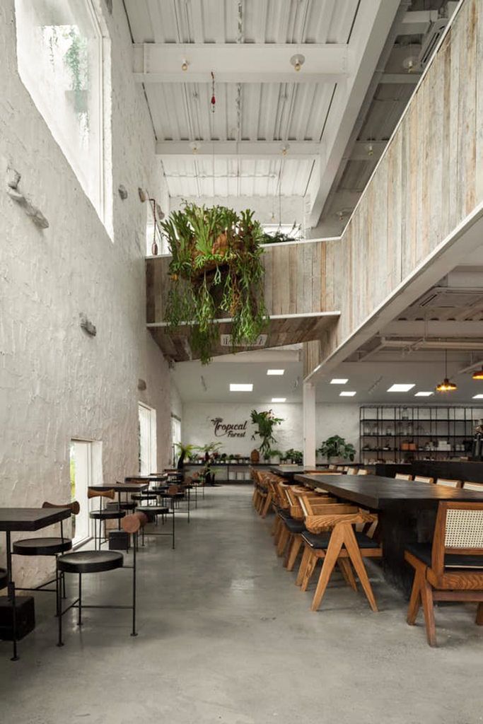 phong cách thiết kế quán Cafe sân vườn rustic kết hợp industrial