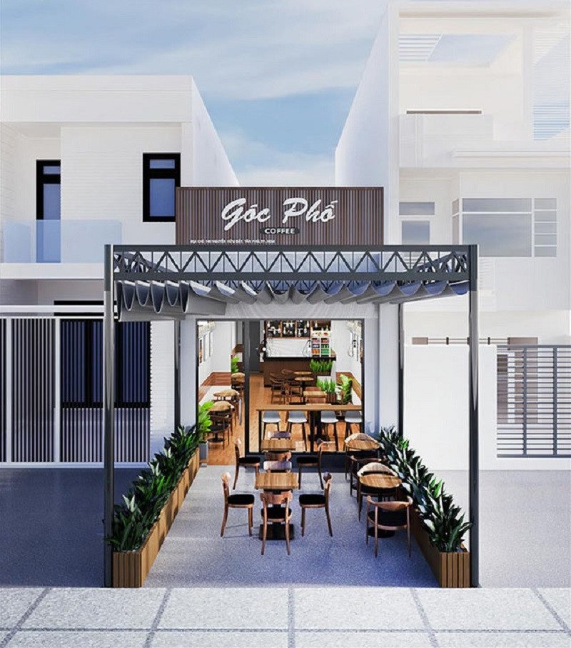Quán cafe khung thép 2 tầng nhà ống