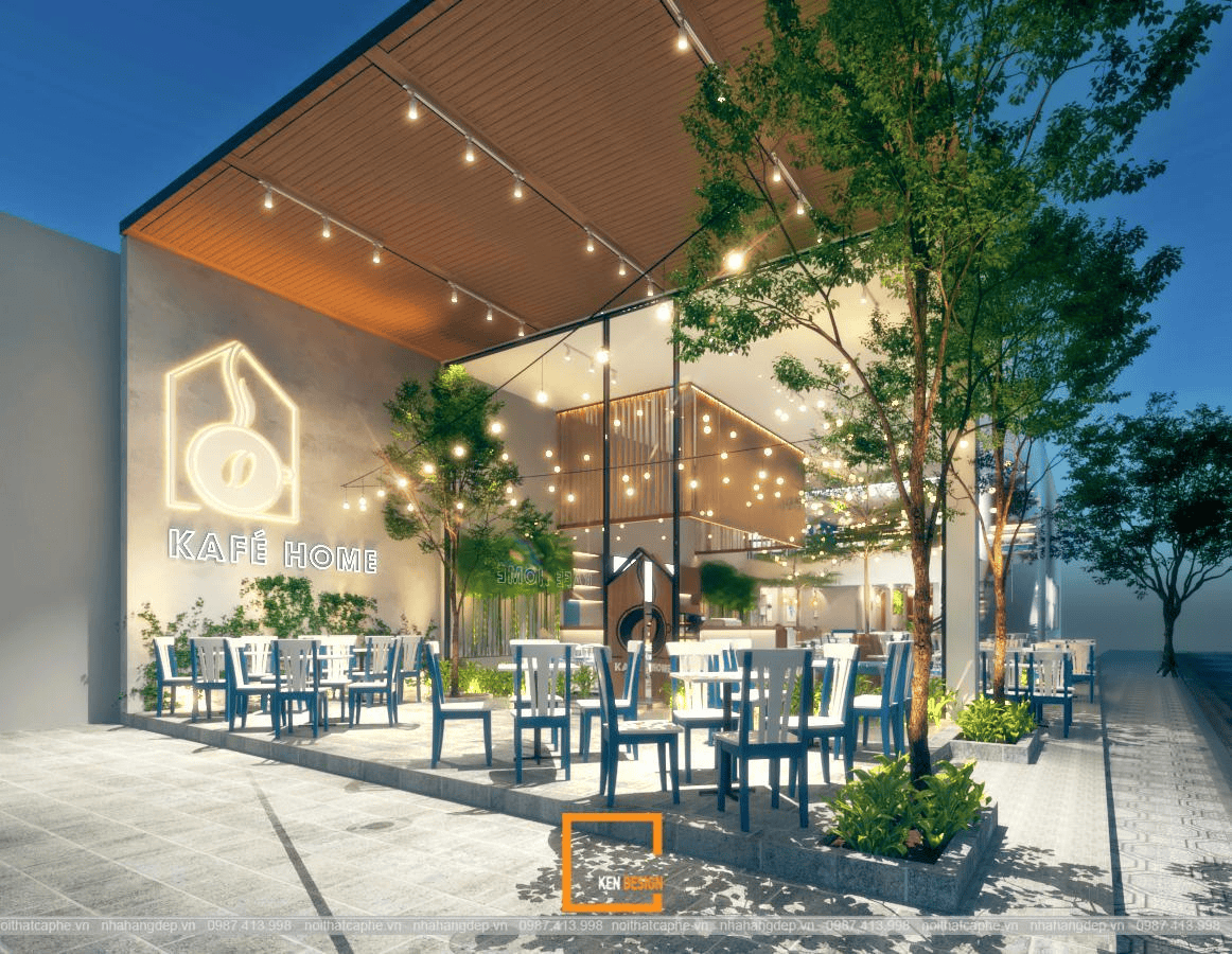 Quán cafe khung thép 2 tầng mặt kính