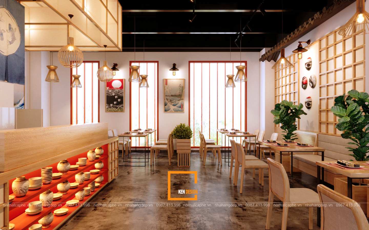 thiết kế nhà hàng phong cách Nhật Bản