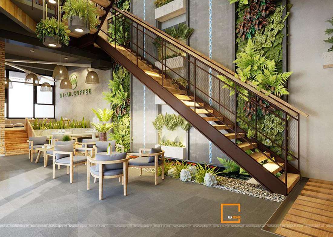 thiết kế quán cafe sân vườn không gian mở