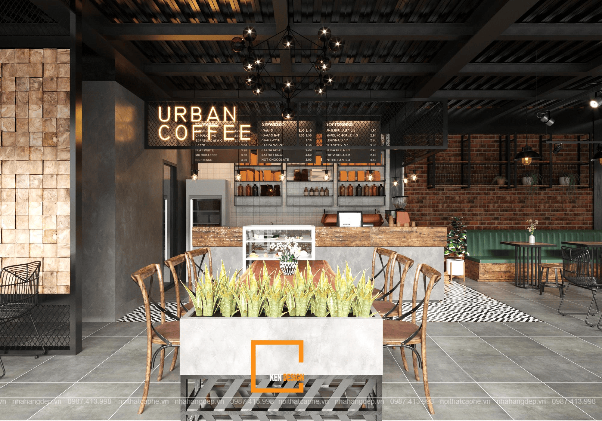 Thiết kế quán cafe khung thép 2 tầng - Urban Coffee