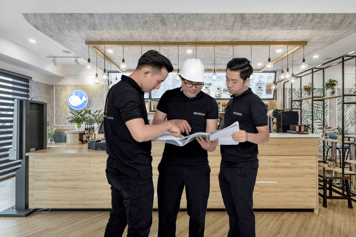 Thiết kế quán cafe khung thép 2 tầng - Ken Design