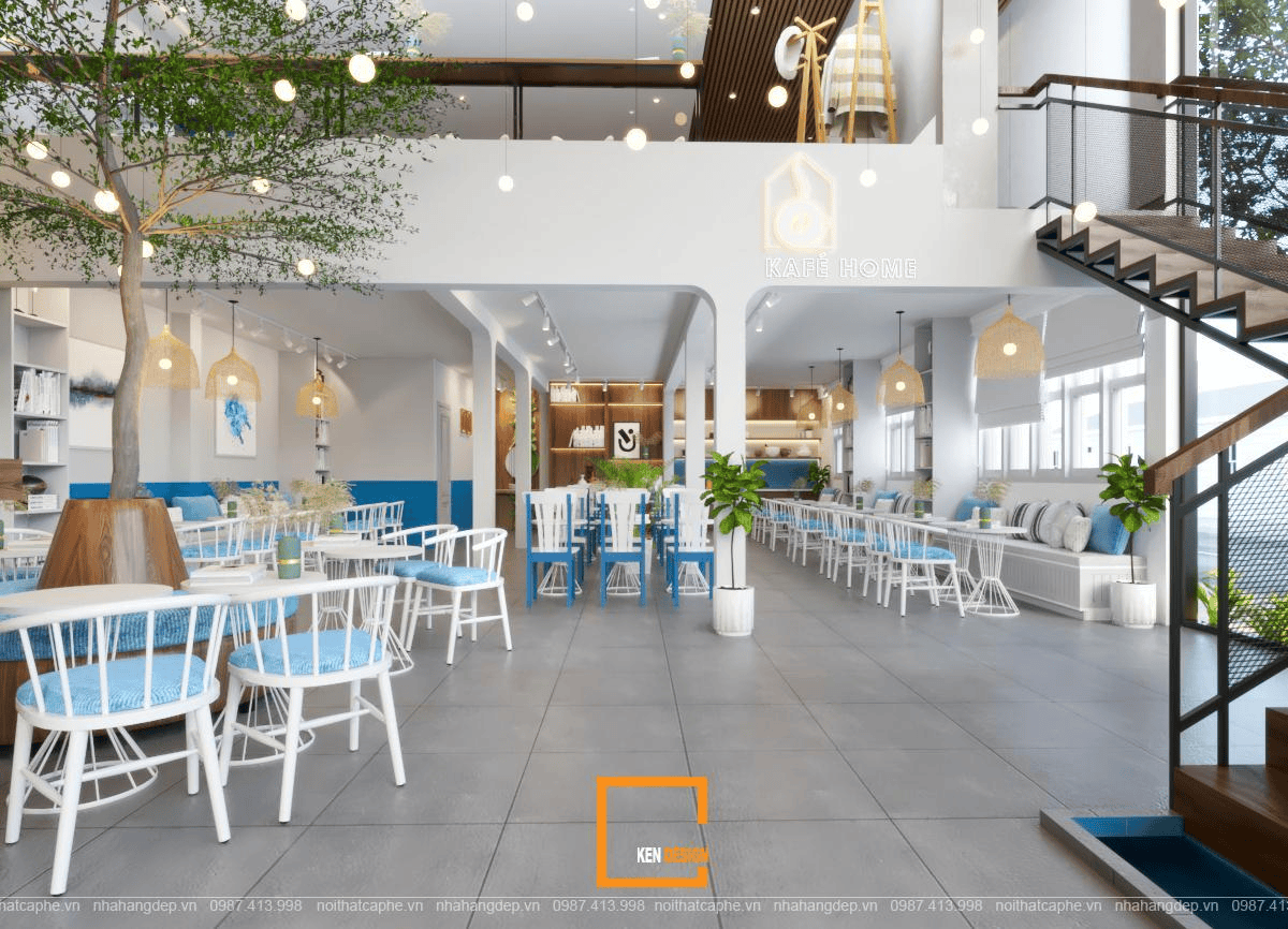 Thiết kế quán cafe khung thép 2 tầng - thiết kế nội thất