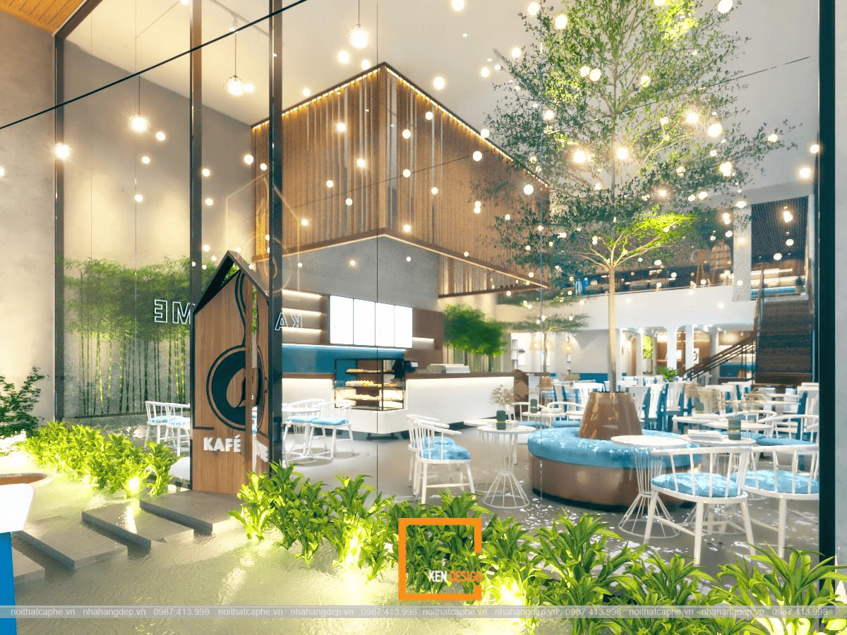 Thiết kế quán cafe khung thép 2 tầng - lựa chọn vật liệu