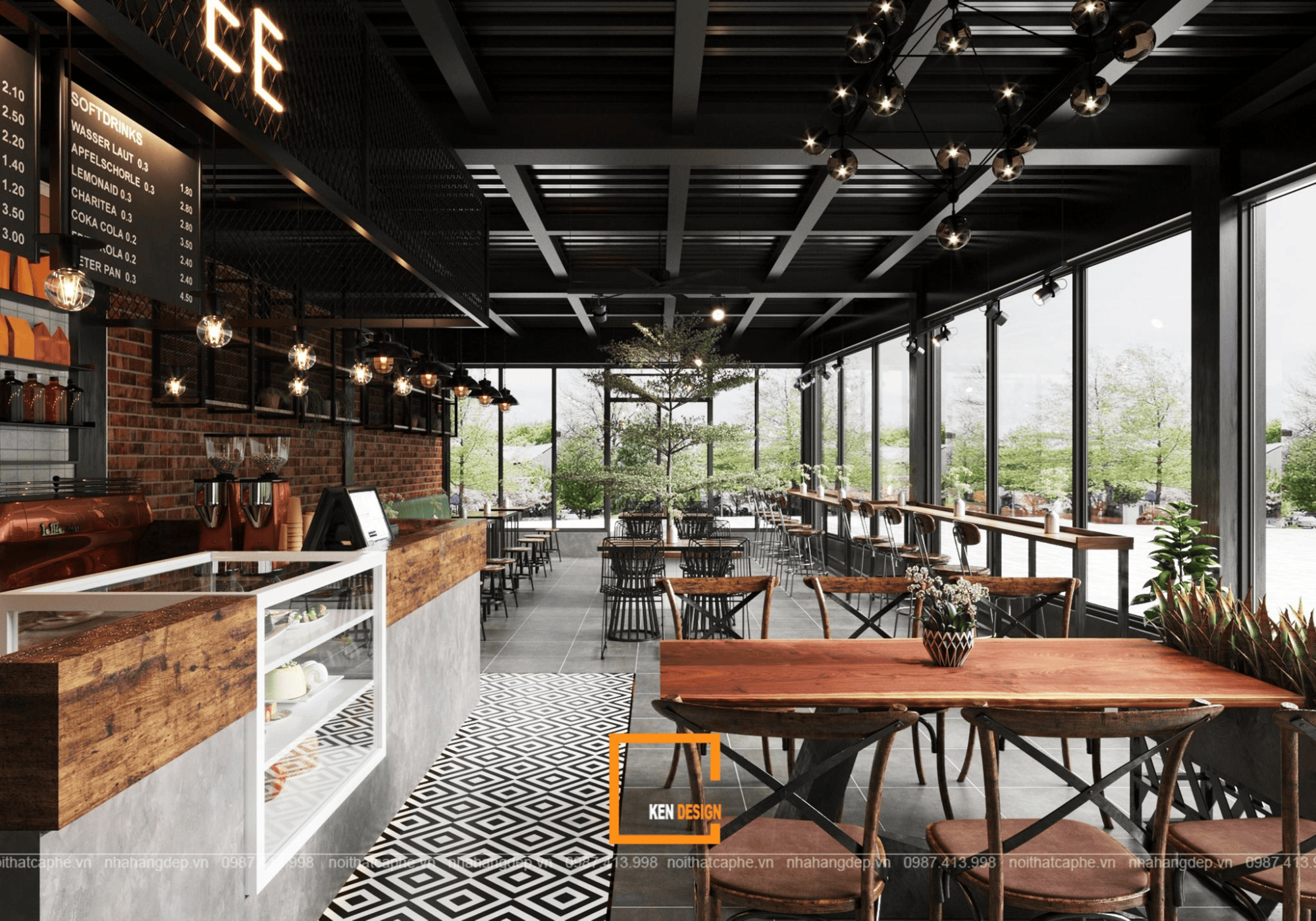 Thiết kế quán cafe khung thép 2 tầng cần xác định rõ phong cách thiết kế 