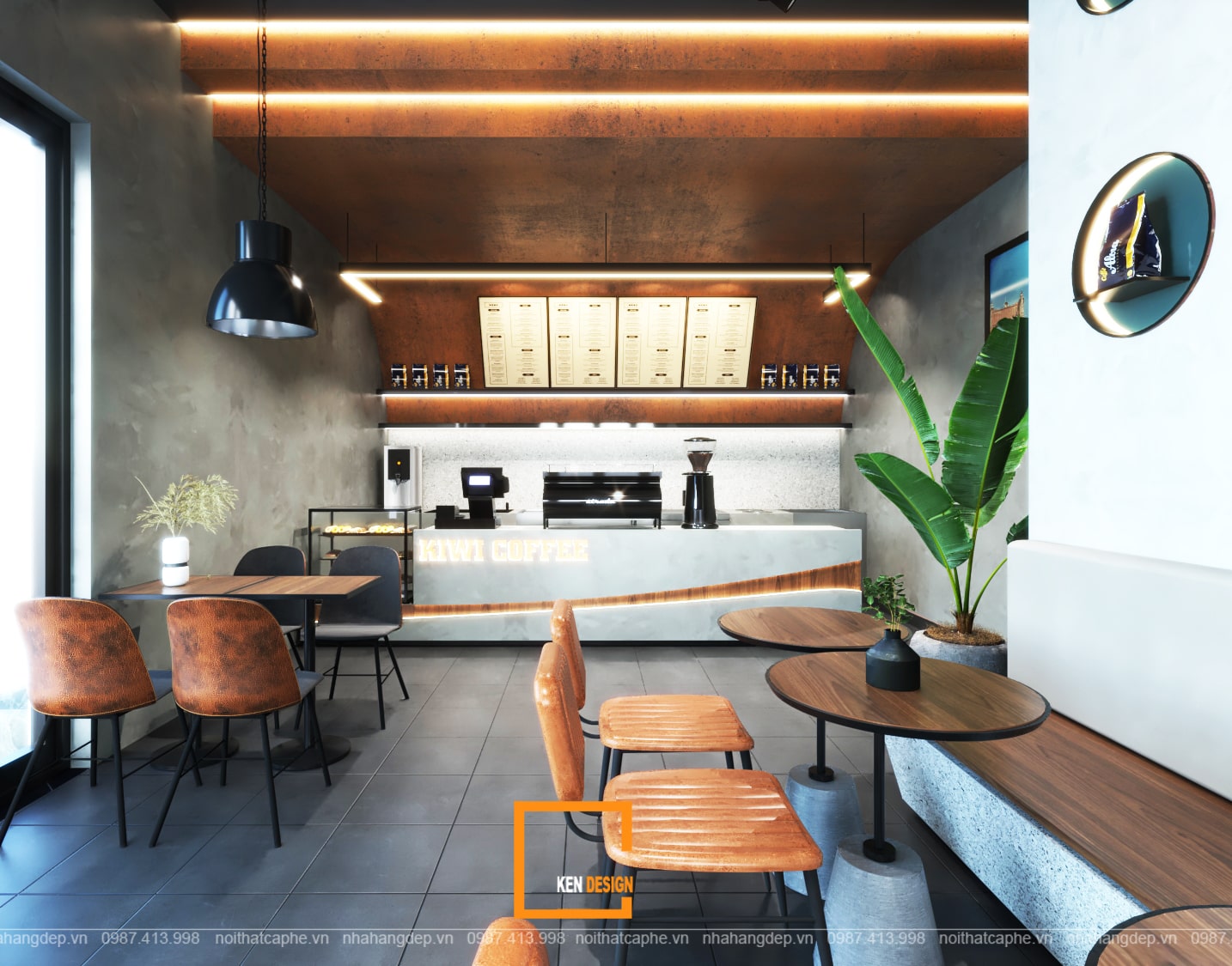 Thiết kế quầy bar quán cafe Kiwi Coffee & Tea