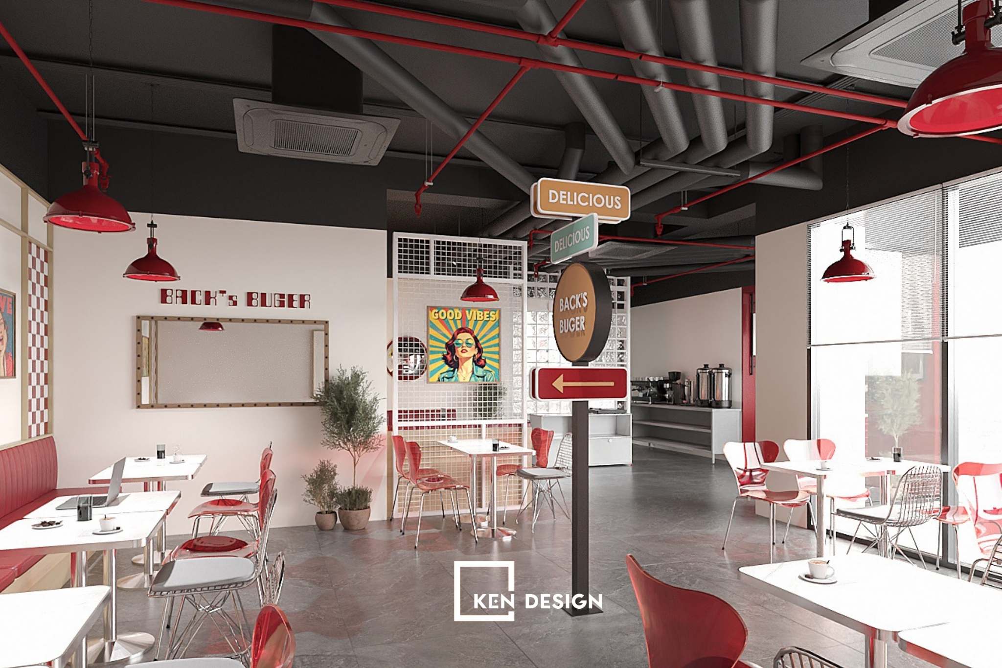 Thiết kế nhà hàng fastfood hiện đại và tối giản lên ngôi