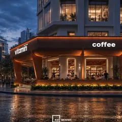 Thiết kế quán cafe Vitamin – Trạm sáng tạo sắc cam đất tại Linh Đàm